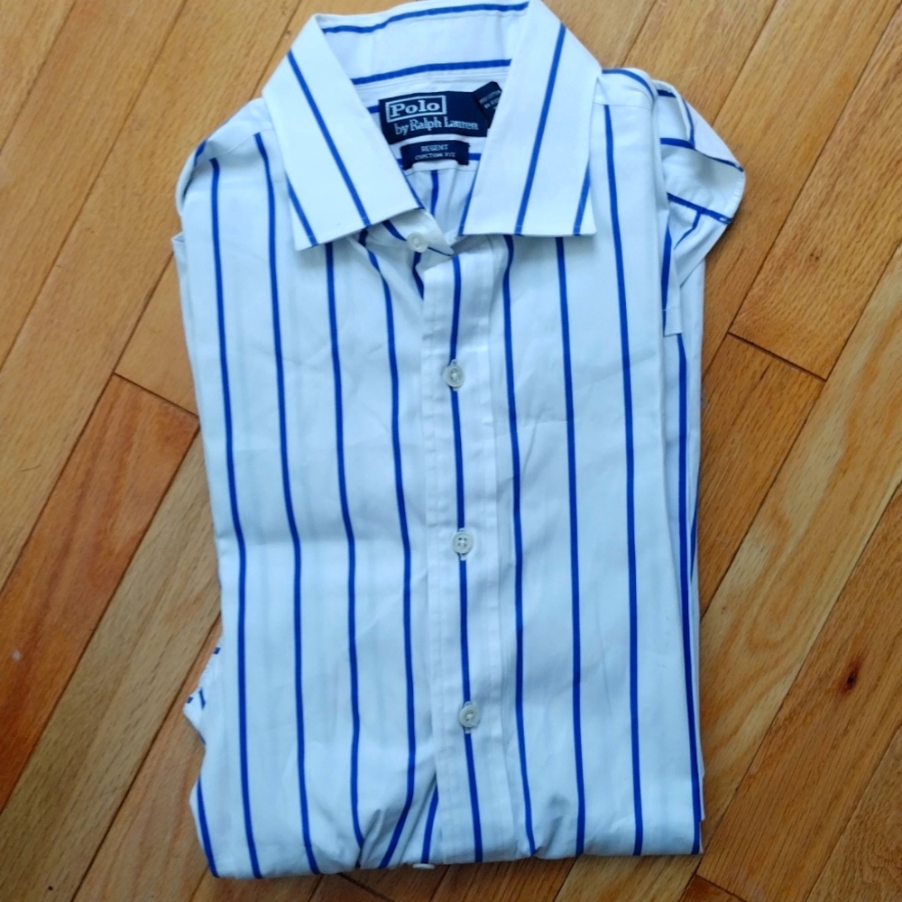- Polo by RL regent custom fit vertical cobalt blue button down shirt 100%…